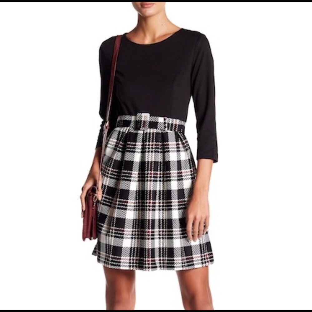 Eliza J 3/4 Sleeve Plaid Dress
